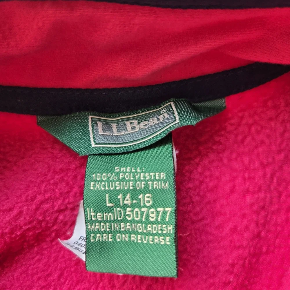 L.L. Bean Pink Fleece Vest Outerwear Girls Size‎ Large 14/16 Full Zip Pockets